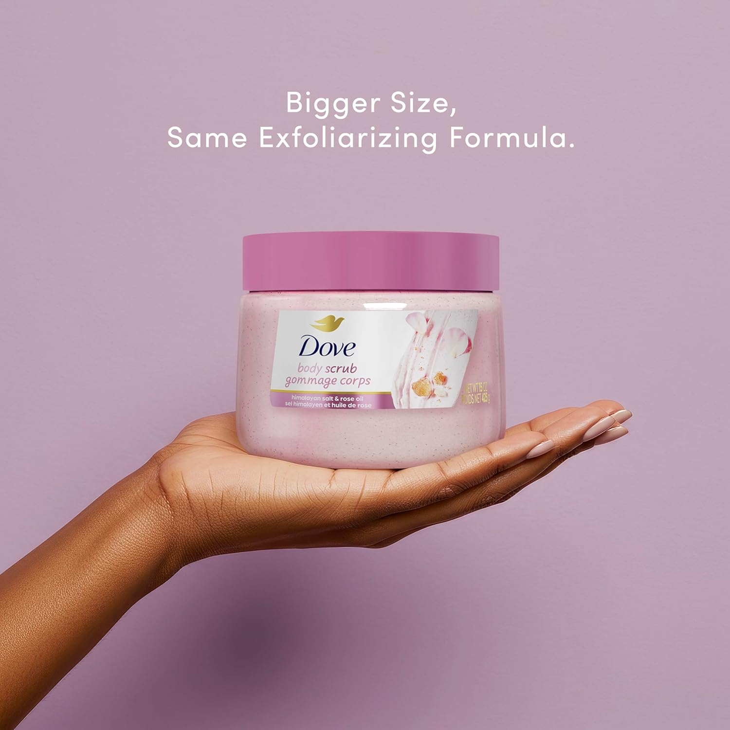 Dove Himalayan Salt & Rose Oil Body Scrub Exfoliates and Deeply Nourishes for Smooth, Radiant Skin 15 oz - Image 3