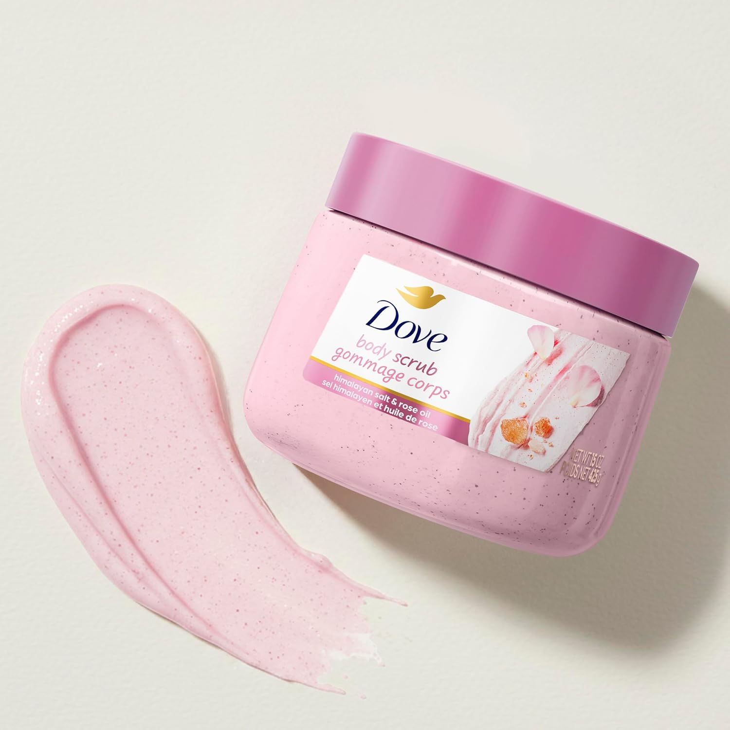 Dove Himalayan Salt & Rose Oil Body Scrub Exfoliates and Deeply Nourishes for Smooth, Radiant Skin 15 oz - Image 8