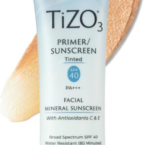 TiZO3 Facial Mineral Sunscreen and Primer, Tinted Broad Spectrum SPF 40 with Antioxidants, Sheer matte finish, Fragrance-Free, Oil-Free, Dermatologist-recommended, PA+++ 1.75 oz